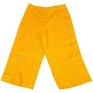Nina Collection Paris 100% Linen Mustard Cropped Wide-Leg Pant EU 3 US 10/12